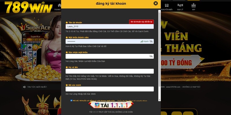 Tham gia Đăng Ký 789WIN Thành Công Không Bị Lỗi Thao tác chi tiết tạo lập tài khoản thành viên